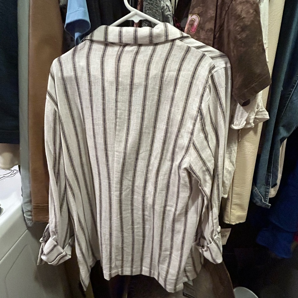 NWT Love Tree linen striped open front blazer - Picture 7 of 8